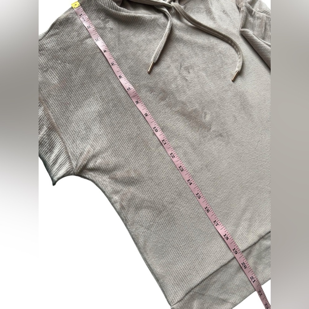 Danskin Ribbed Hoodie Taupe Beige Pullover Drawstring Hooded Sweatshirt M - Picture 2 of 5
